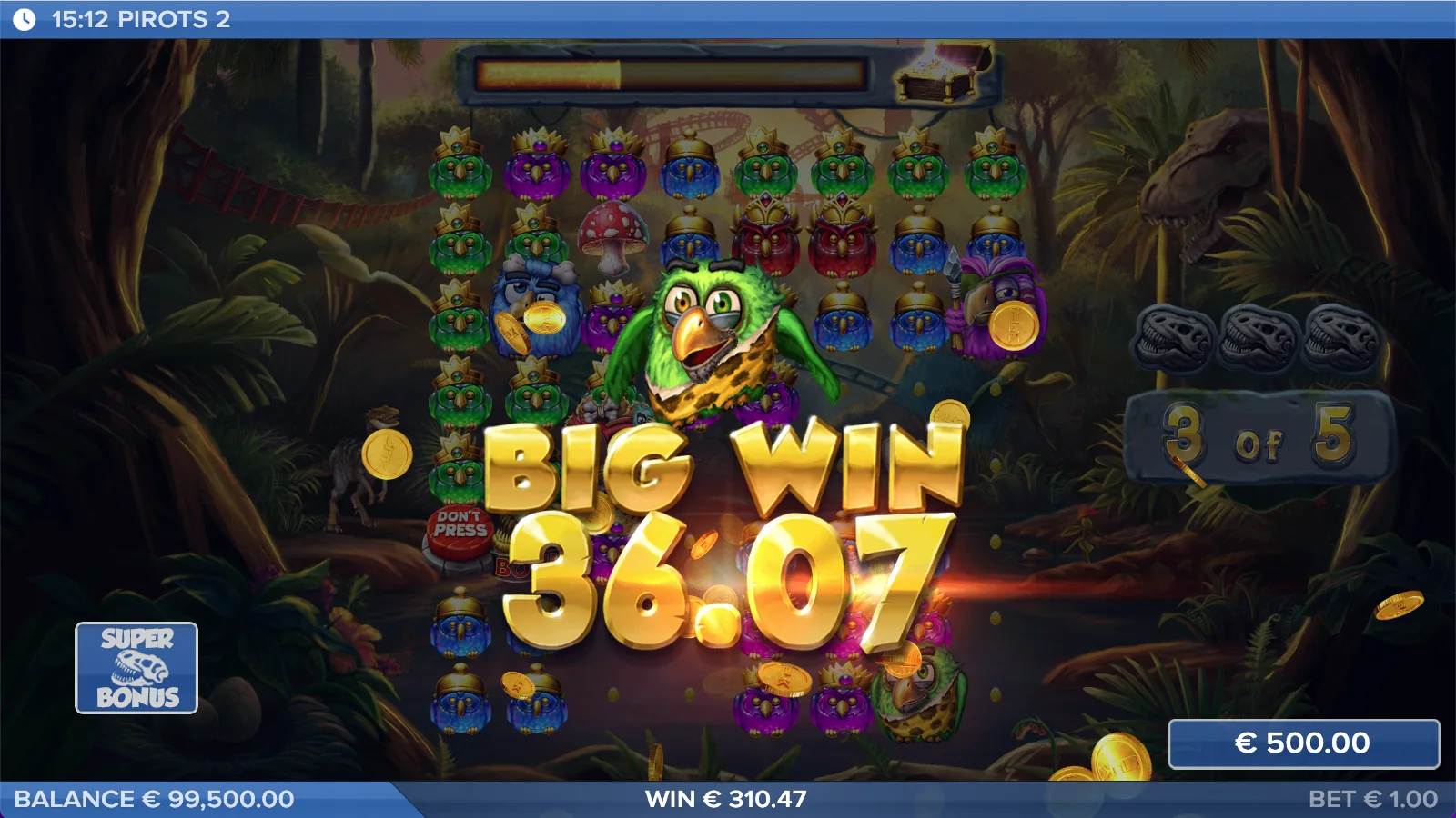 Pirots 2 big win screen with win animation