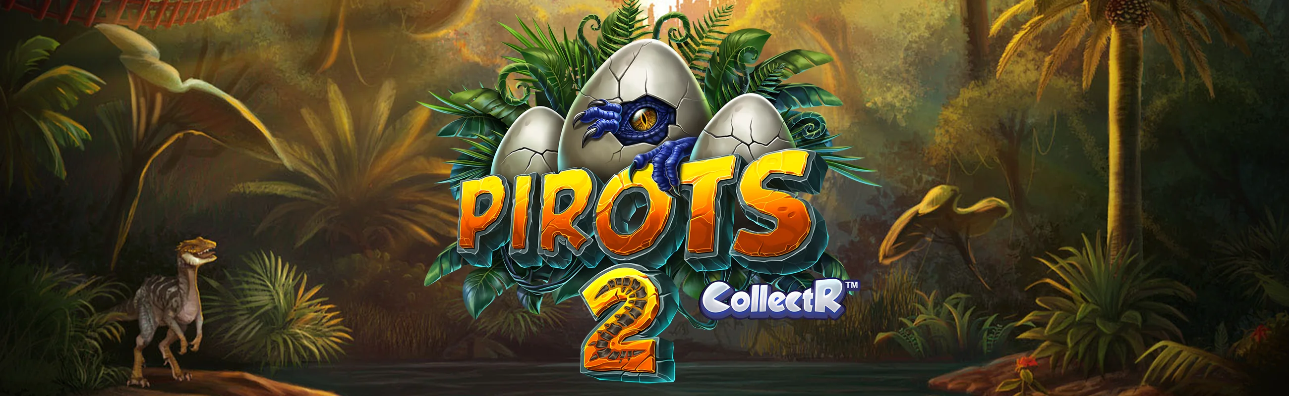 Pirots 2 promotional banner with dinosaurs and birds