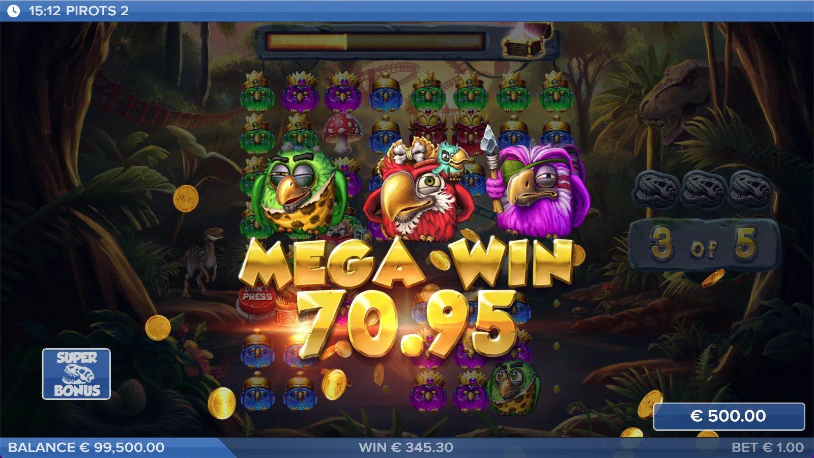 Pirots 2 Mega win screen with win animation