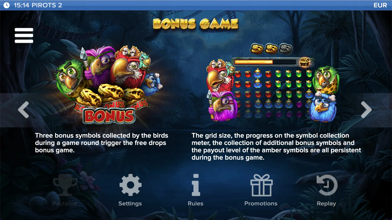 Pirots 2 paytable level 5 with symbols and values