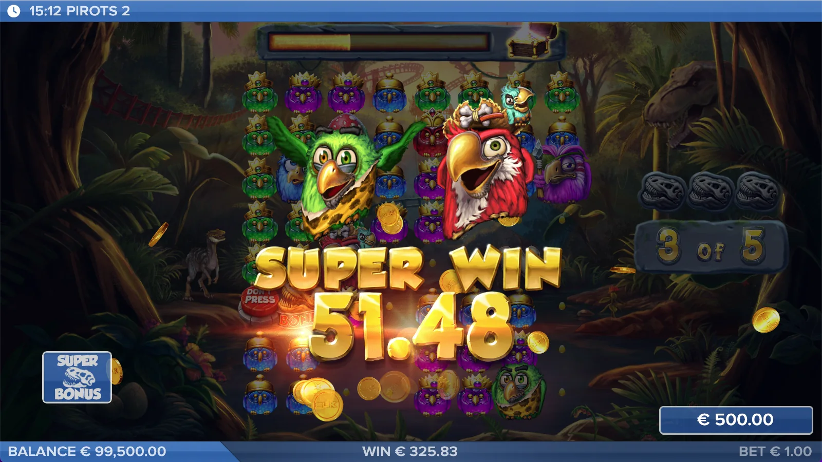 Pirots 2 Super win screen with win animation
