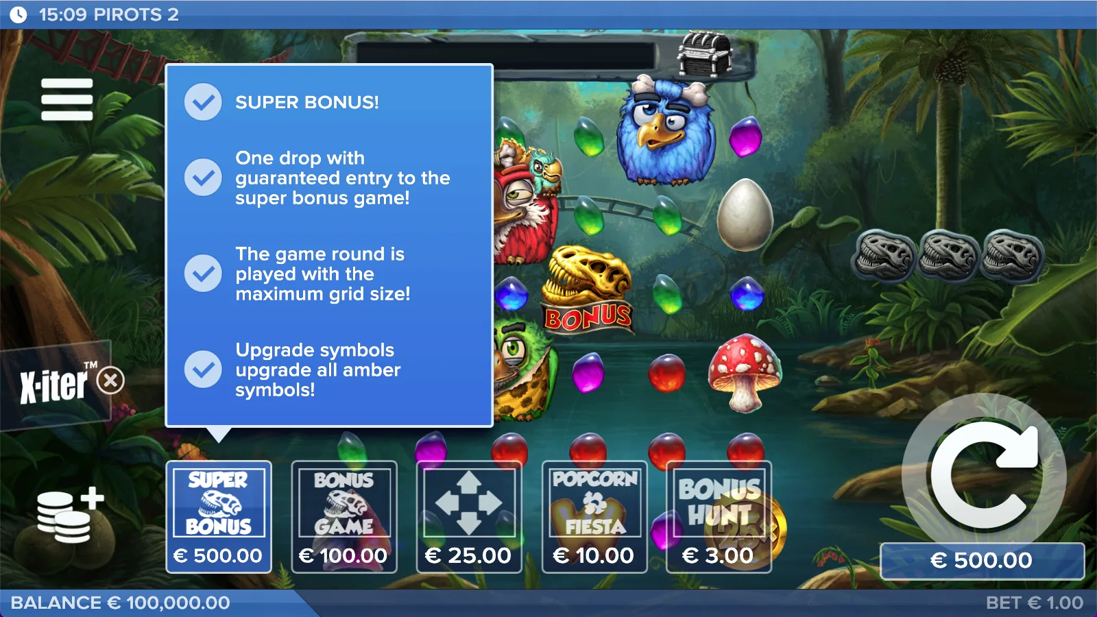 Pirots 2 X-iter purchase mode with all price levels
