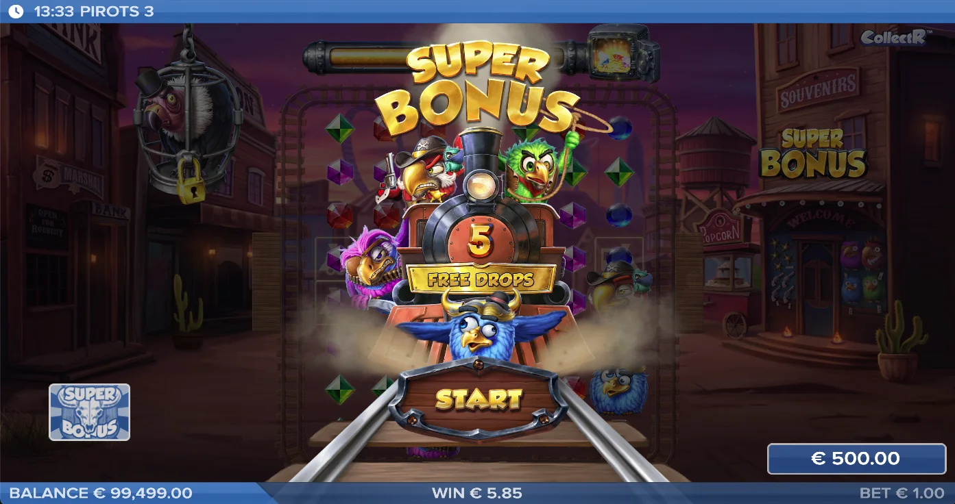 Pirots 3 bonus mode with Free Drops activated