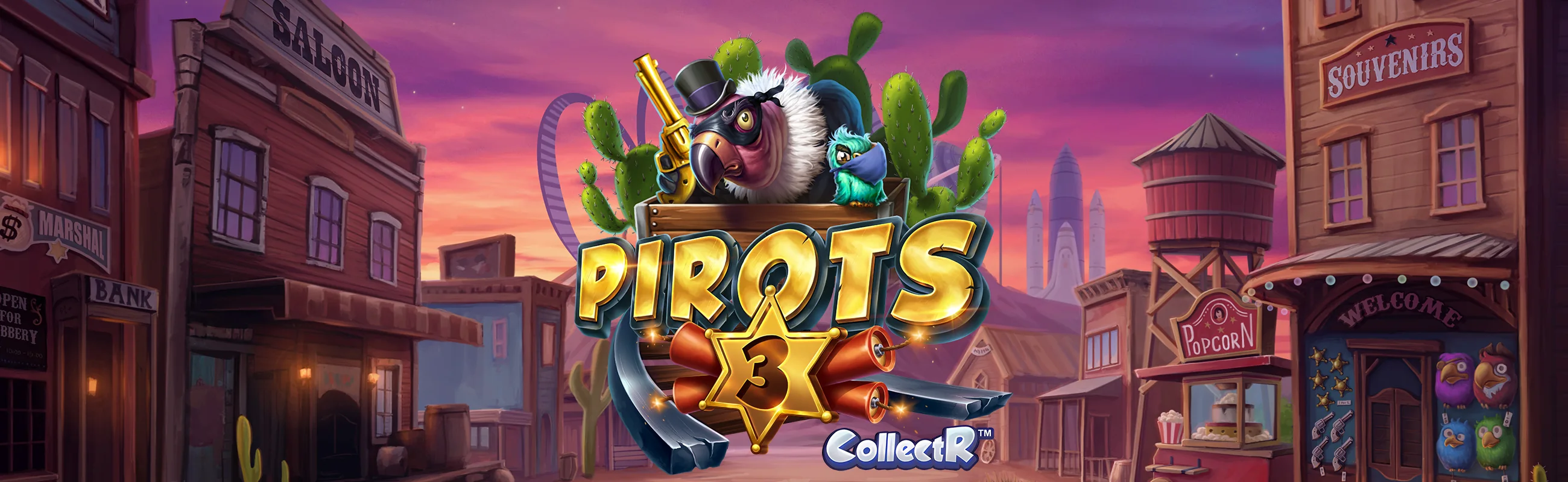 Pirots 3 promotional banner with Wild West theme