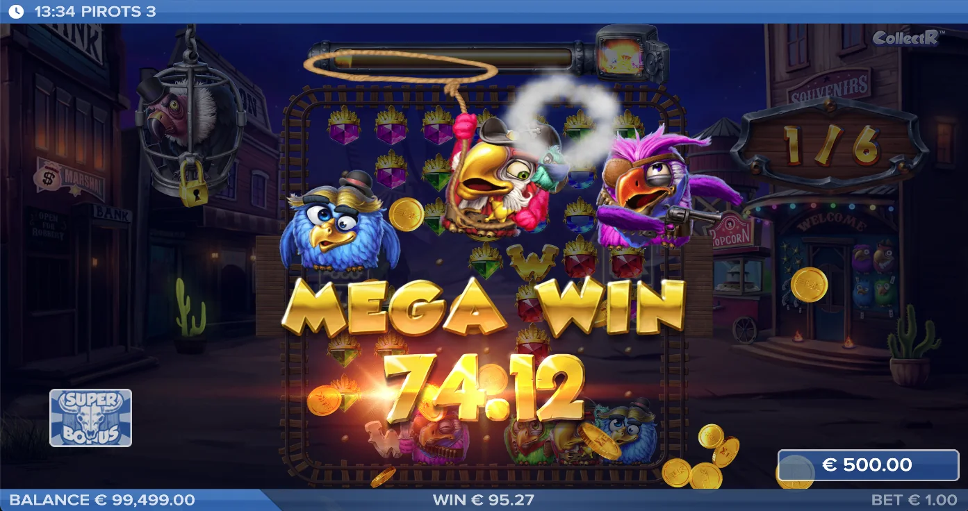 Pirots 3 mega win screen
