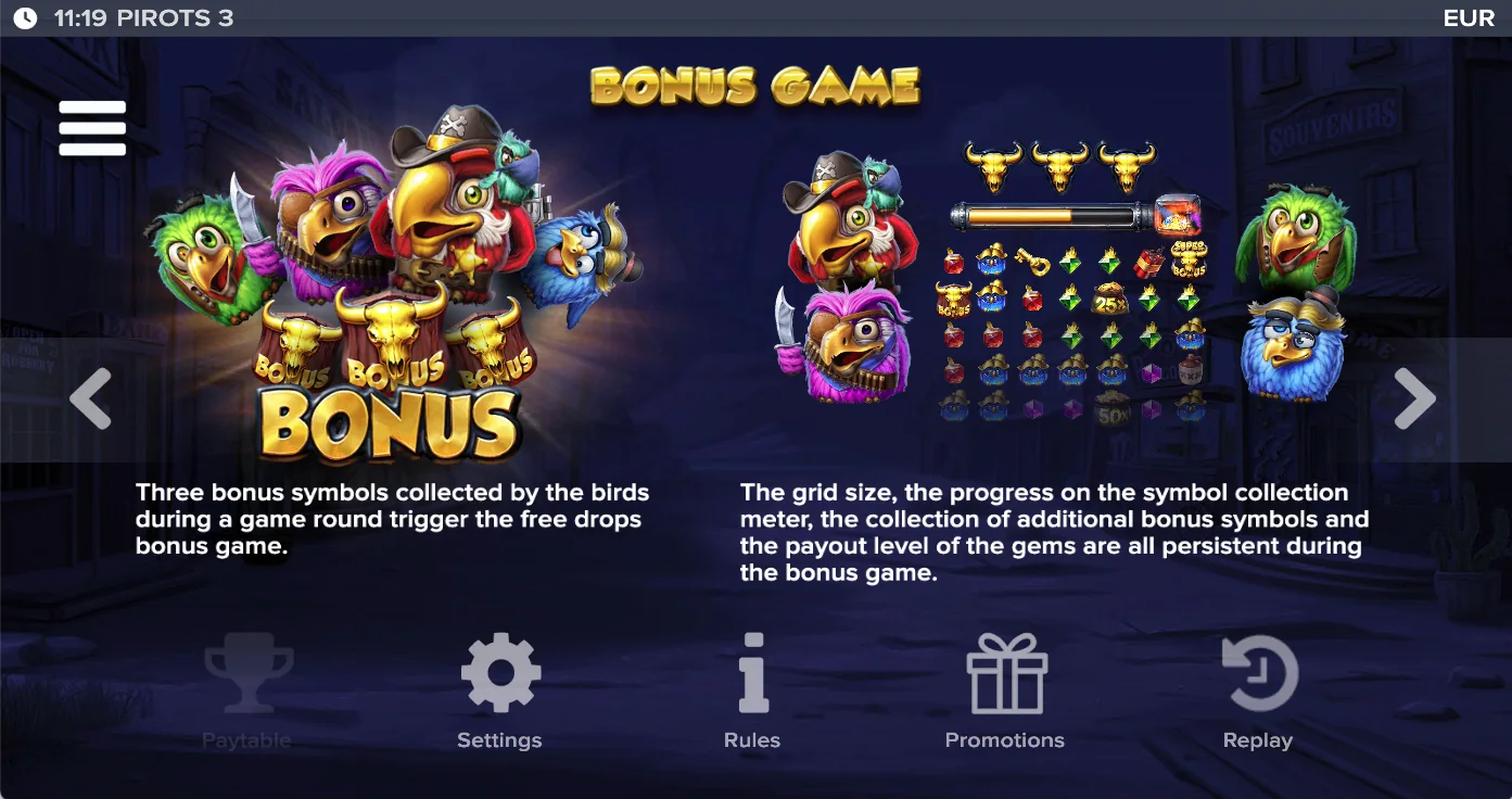 Pirots 3 paytable level 8 with symbols and values