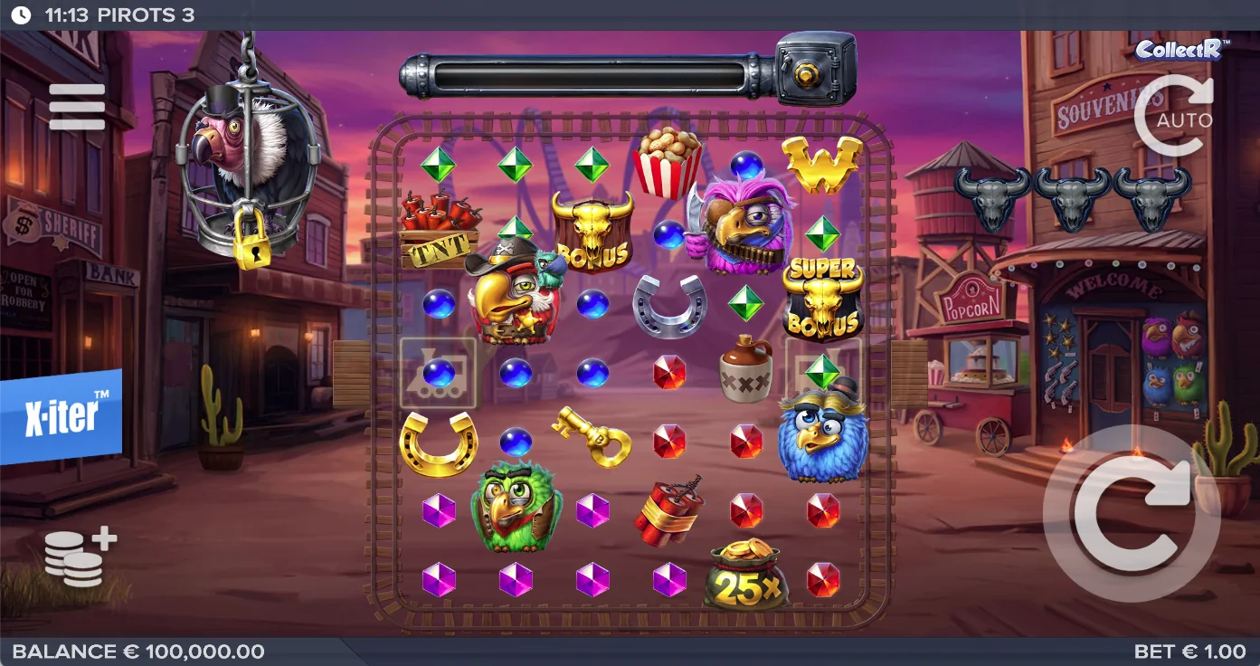 Pirots 3 start screen in demo mode