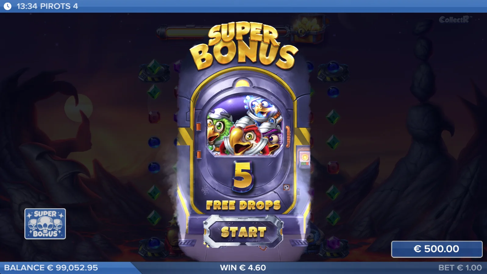 Pirots 4 bonus mode with Free Drops activated in Inferno