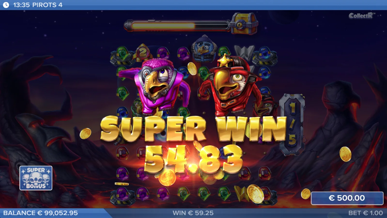 Pirots 4 Super Win screen in Inferno