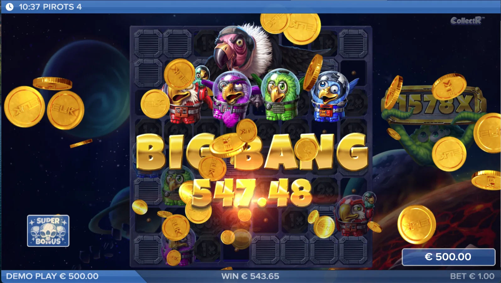 Pirots 4 Big Bang win screen in Lost in Space