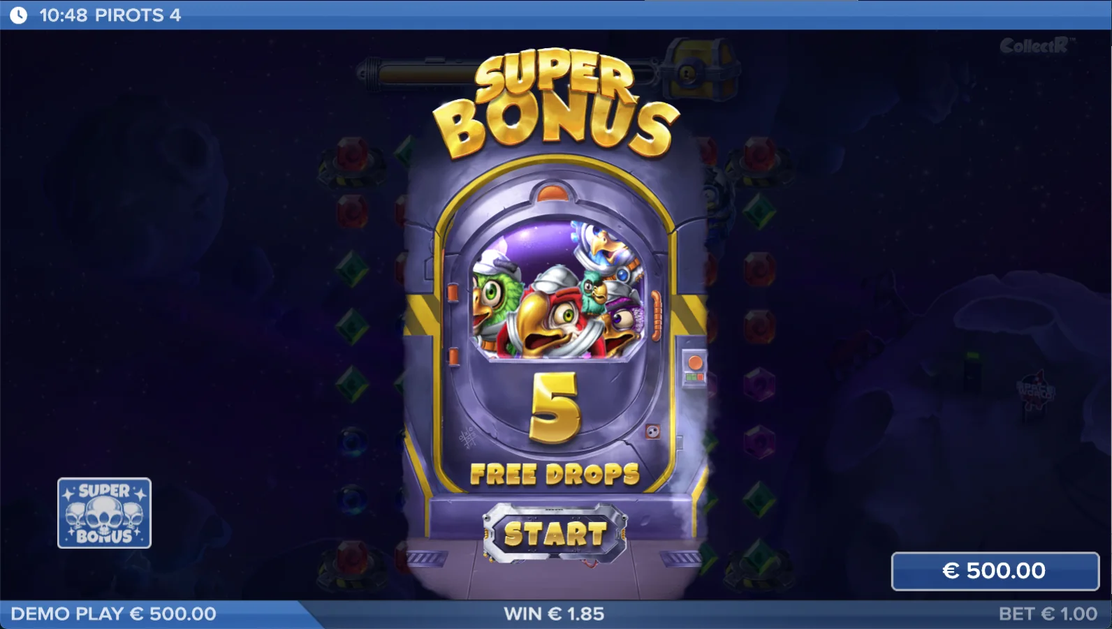Pirots 4 super bonus mode with Free Drops activated in Lost in Space