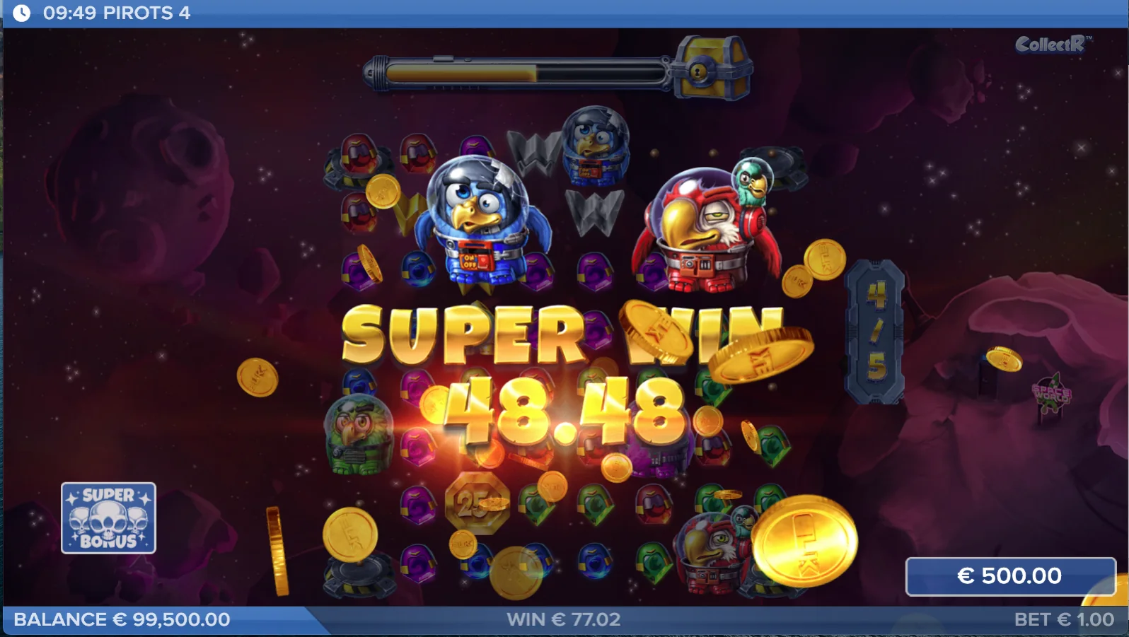 Pirots 4 Super Win screen in Lost in Space