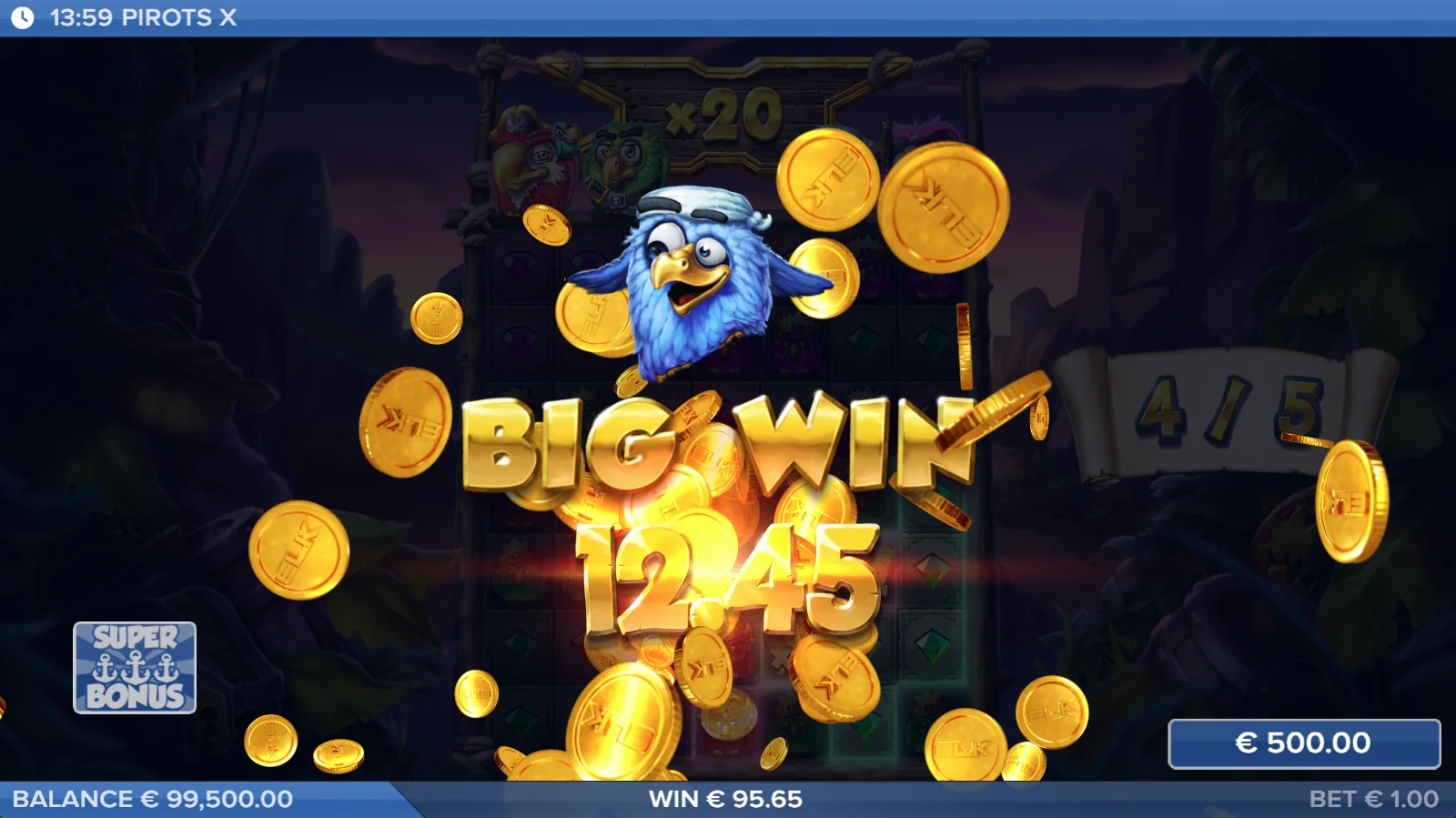 Pirots X big win screen with win animation