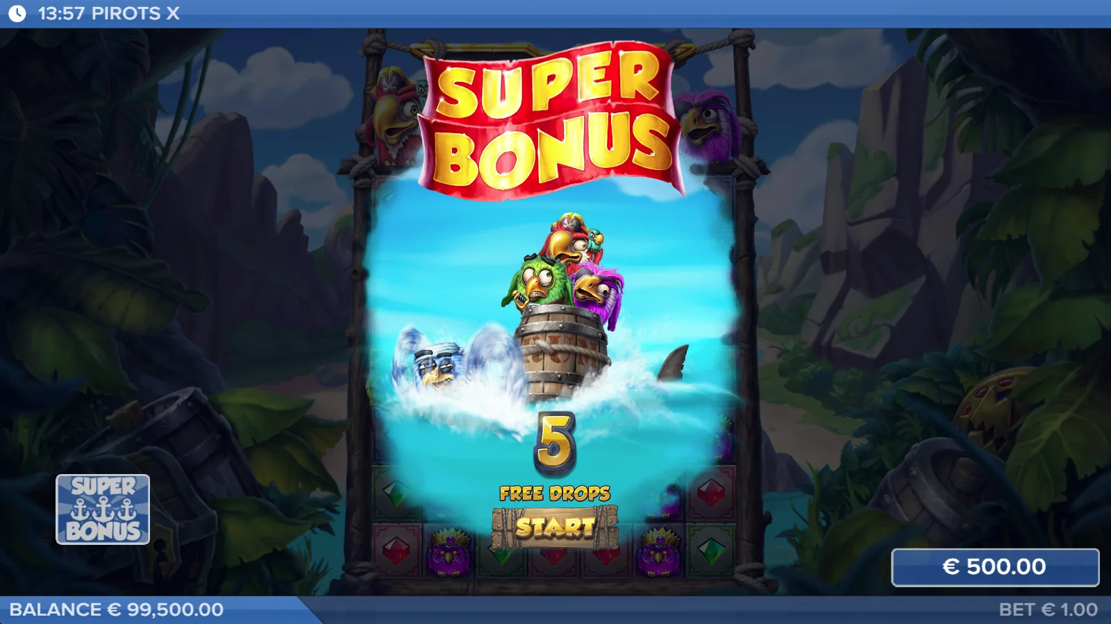 Pirots X bonus mode with Free Drops activated