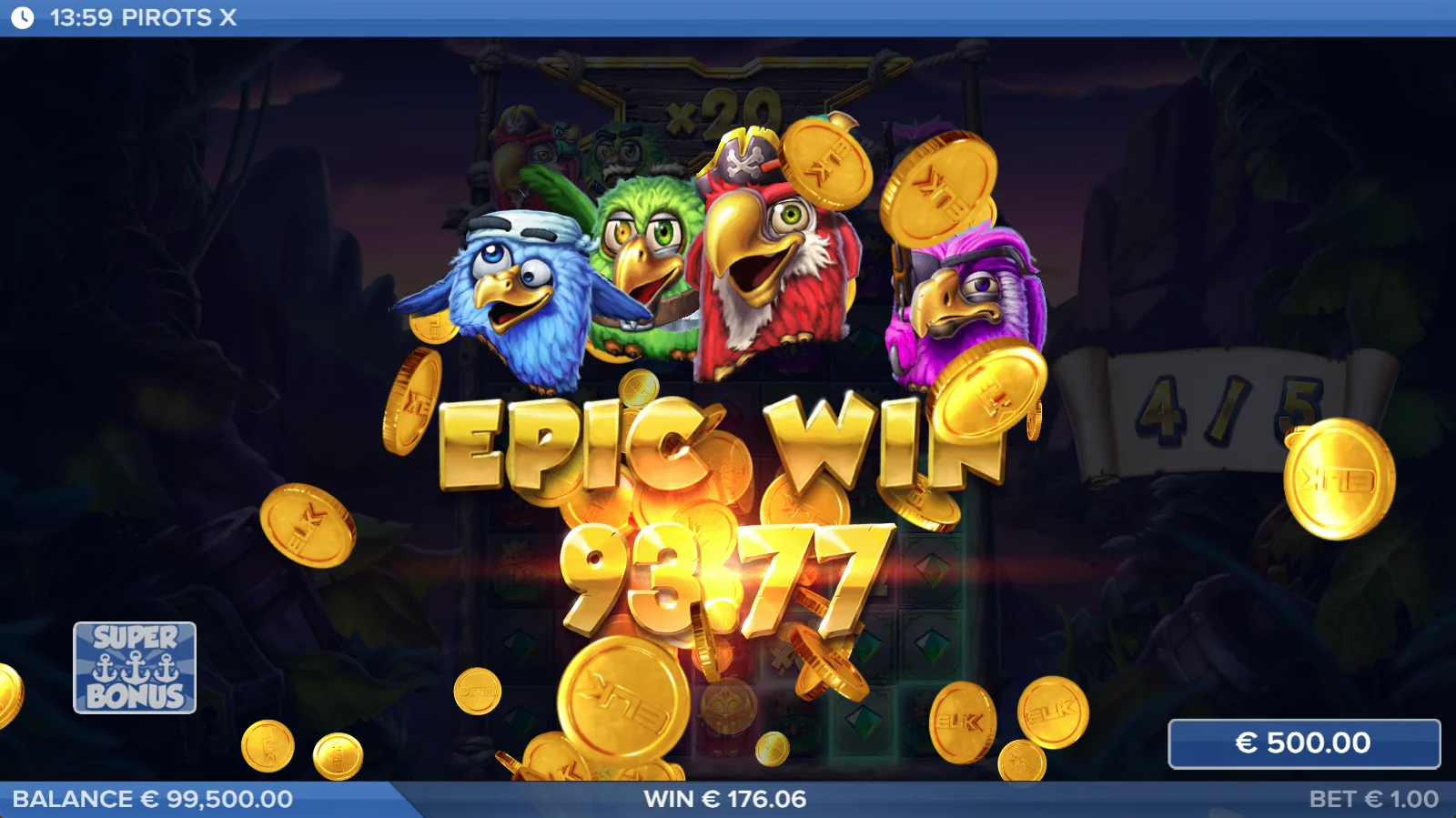 Pirots X epic win screen with maximum win effect