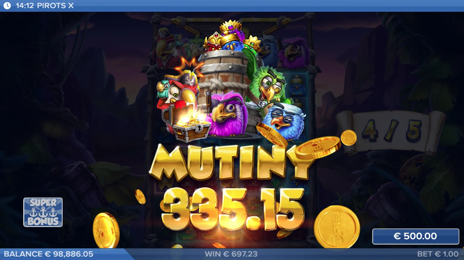 Pirots X mutiny win screen with win animation