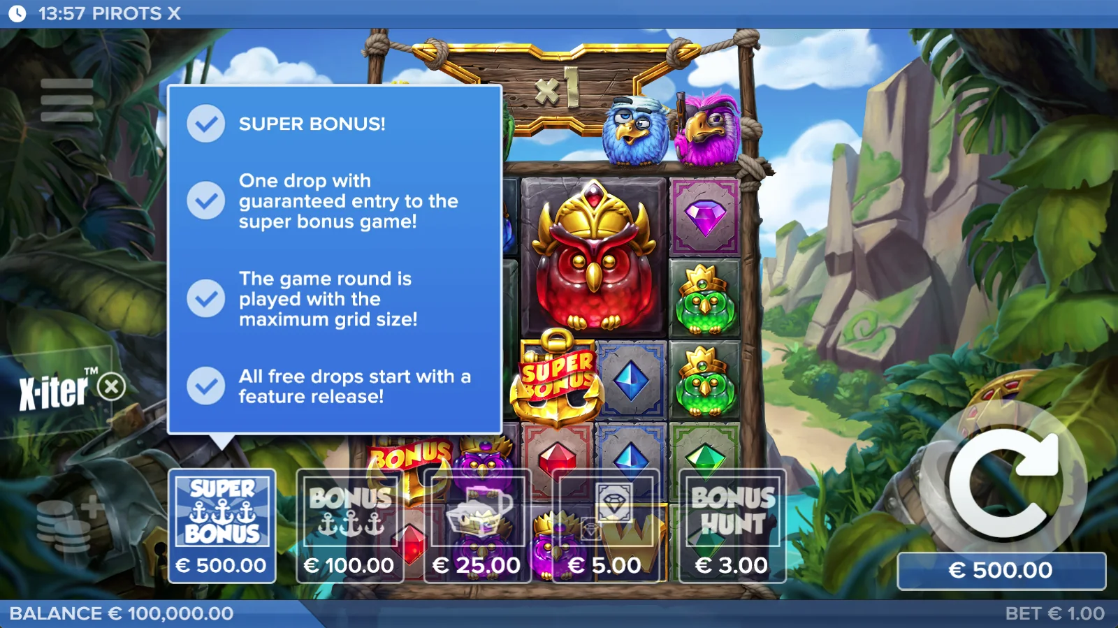 Pirots X X-iter purchase mode with all price levels