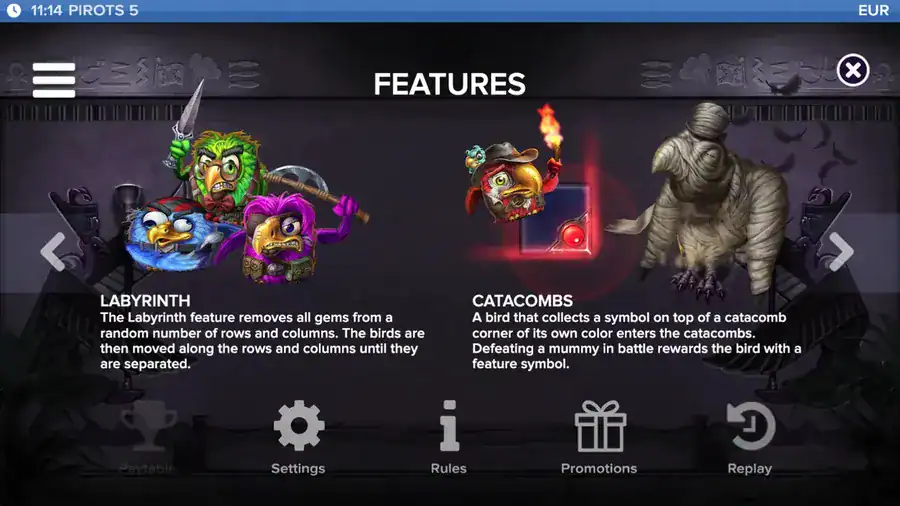 Pirots 5 catacombs and Labyrinth feature