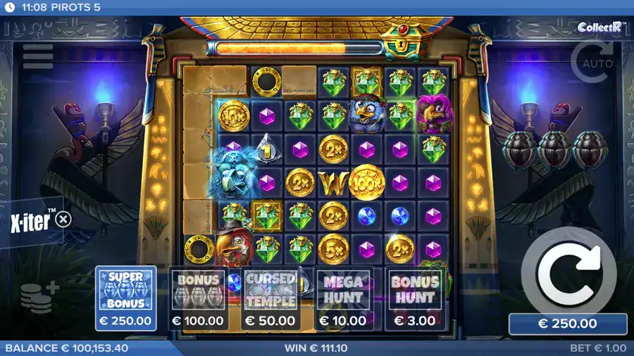 Pirots 5 start screen in demo mode